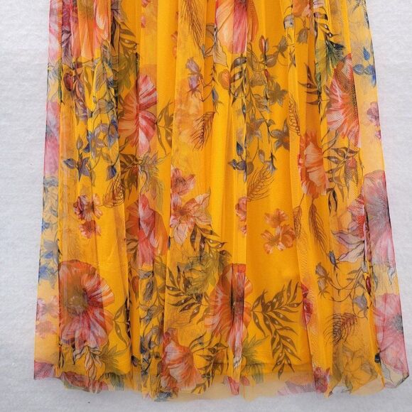 Candalite Maxi Dress Womens S Mustard Yellow Gold Floral Sheer Sleeveless Fairy - Picture 6 of 13